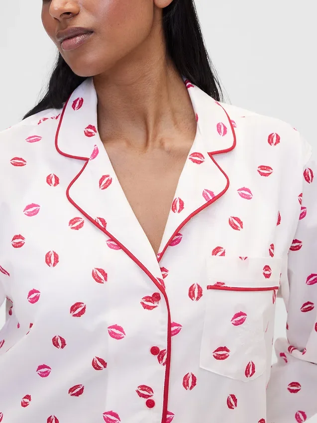 GAP × Summer Fridays Χαλαρό πουκάμισο πιτζάμας από ποπλίν «Kiss»
