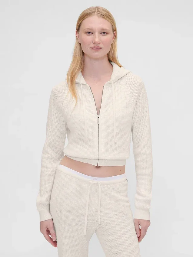 GAP × Summer Fridays Φούτερ με κουκούλα CashSoft Waffle Crop