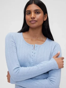 Gap × Summer Fridays Πυτζάμα με μπλούζα Henley με πλέξη Pointelle