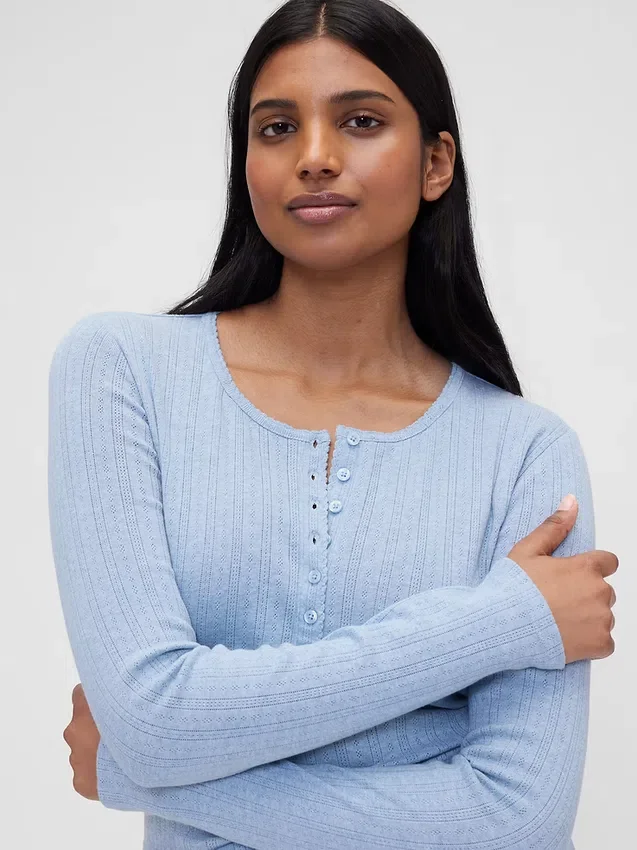 Gap × Summer Fridays Πυτζάμα με μπλούζα Henley με πλέξη Pointelle