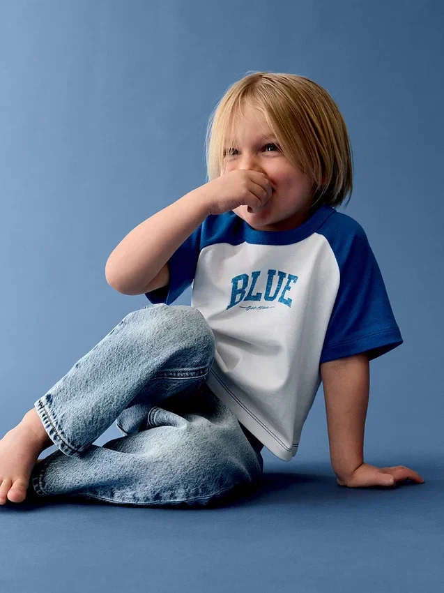 Get Blue T-shirt με μανίκια ραγκλάν για βρέφη & νήπια