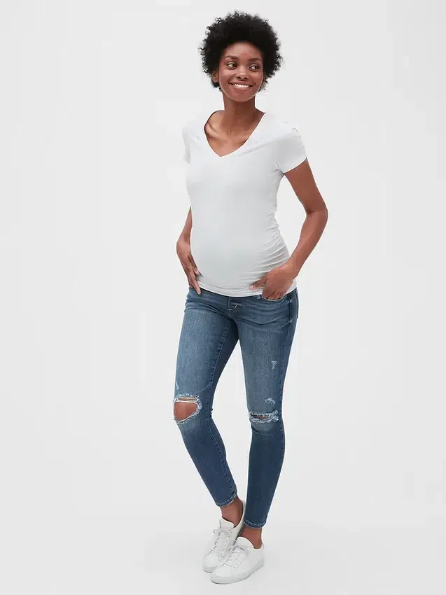 Jeggings εγκυμοσύνης με φθαρμένη εμφάνιση και πλήρες πάνελ