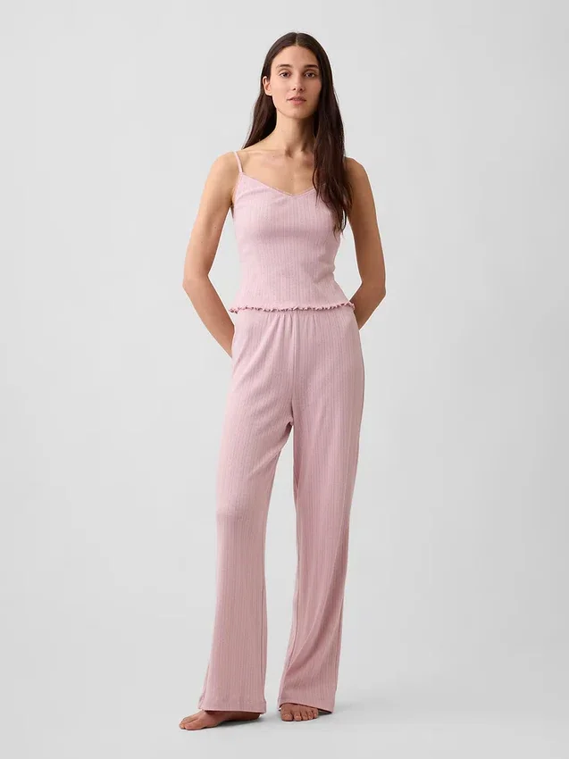 Καμί πιτζάμας με πλέξη Pointelle και κυματιστό τελείωμα