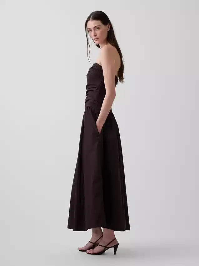 Μακρύ φόρεμα από ποπλίν με χαμηλή μέση