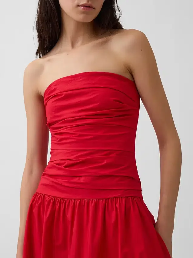 Μακρύ φόρεμα από ποπλίν με χαμηλή μέση