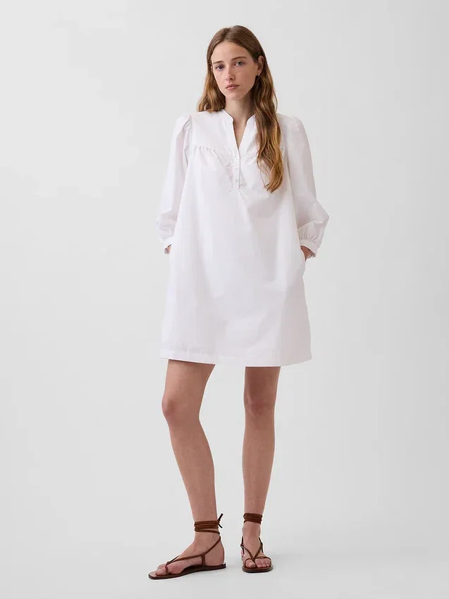 Μίνι φόρεμα από ποπλίν με λαιμόκοψη Henley