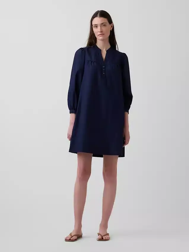 Μίνι φόρεμα από ποπλίν με λαιμόκοψη Henley