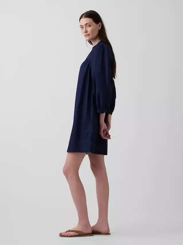 Μίνι φόρεμα από ποπλίν με λαιμόκοψη Henley