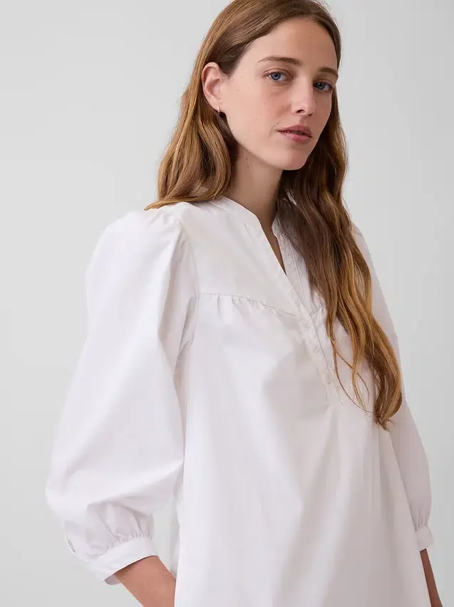 Μίνι φόρεμα από ποπλίν με λαιμόκοψη Henley