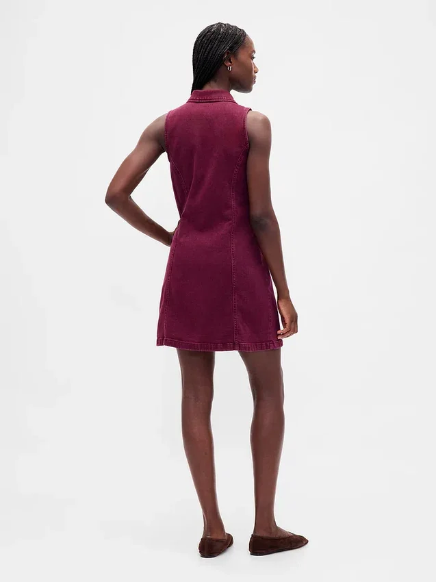 Μίνι φόρεμα σε στυλ shift με γιακά από τζιν