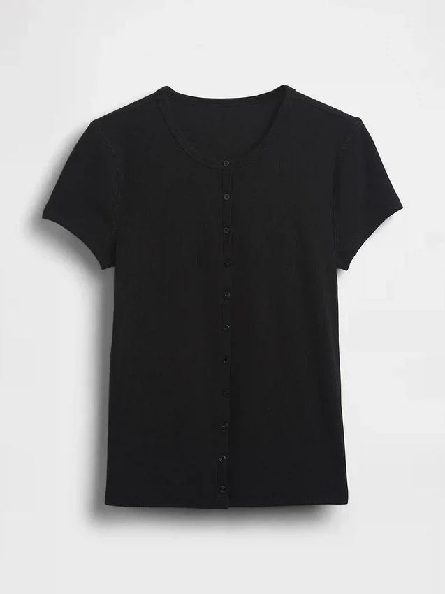 Μοντέρνο T-shirt με ραβδώσεις και κουμπιά μπροστά