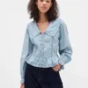 Μπλούζα με γιακά, V-neck και πεπλούμ