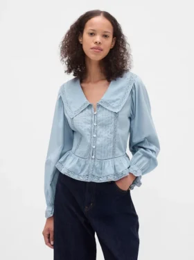 Μπλούζα με γιακά, V-neck και πεπλούμ
