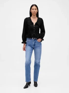 Μπλούζα με γιακά, V-neck και πεπλούμ