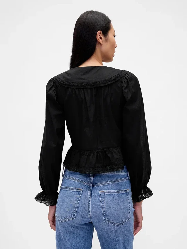 Μπλούζα με γιακά, V-neck και πεπλούμ