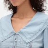 Μπλούζα με γιακά, V-neck και πεπλούμ