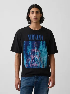 Μπλούζα με γραφικά Nirvana, βαριάς ποιότητας και κοντό μήκος