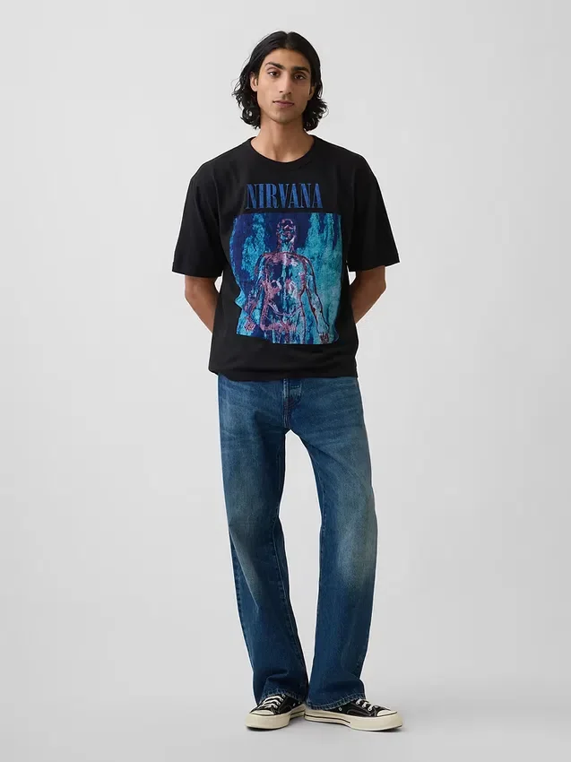 Μπλούζα με γραφικά Nirvana, βαριάς ποιότητας και κοντό μήκος