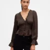 Μπλούζα με πεπλούμ, V-neck και οπές
