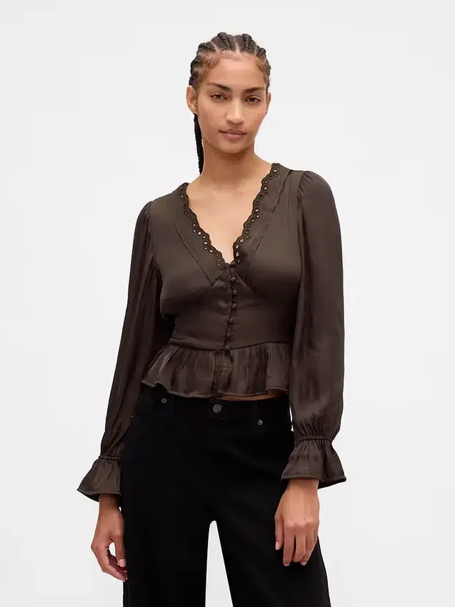 Μπλούζα με πεπλούμ, V-neck και οπές