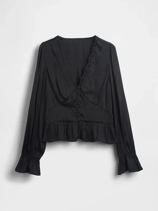 Μπλούζα με πεπλούμ, V-neck και οπές