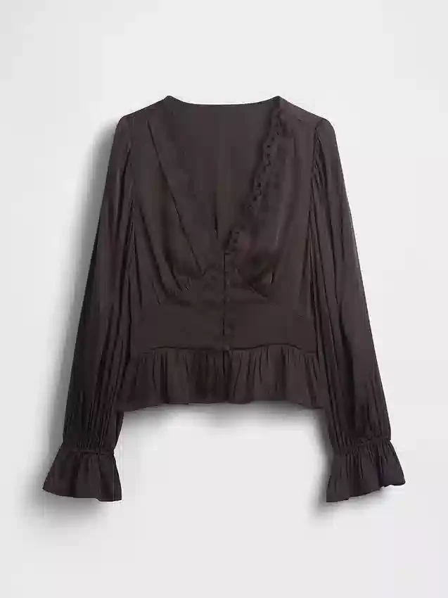Μπλούζα με πεπλούμ, V-neck και οπές