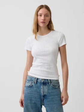 Μπλούζα με στρογγυλό λαιμό και πλέξη Pointelle