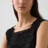 Μπλούζα με τετράγωνο λαιμό από μείγμα λινού και κροσέ