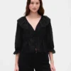 Μπλούζα με V-neck και γιακά με βολάν