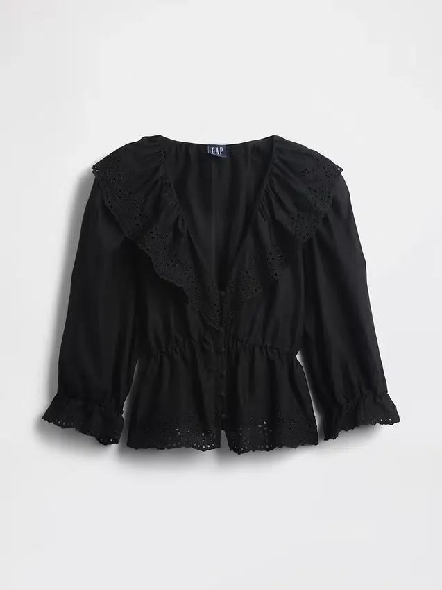 Μπλούζα με V-neck και γιακά με βολάν