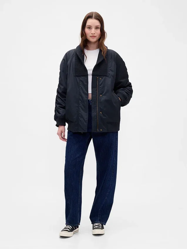 Μπουφάν τύπου bomber με πλεκτή επένδυση σε oversized στυλ