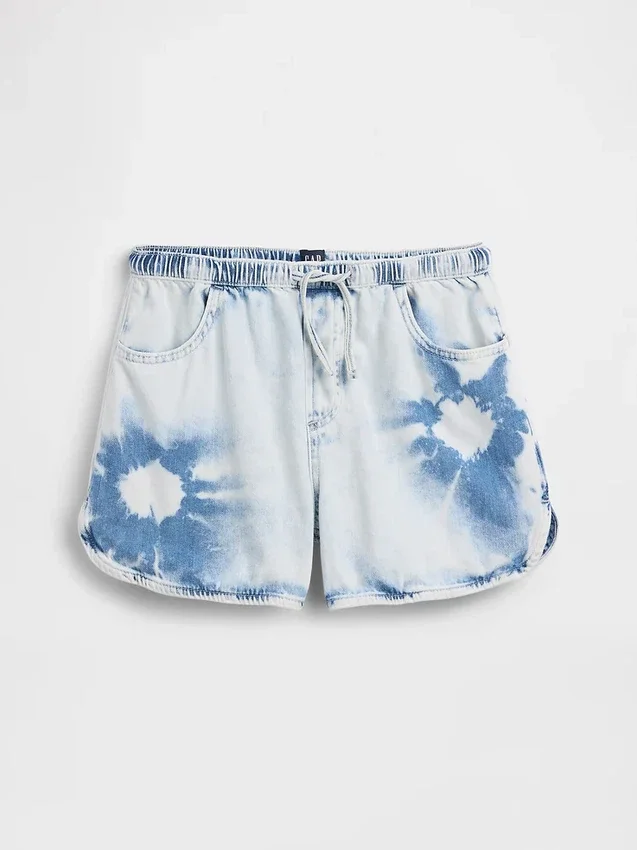 Παιδικά σορτς τζιν με ψηλή μέση και τεχνική tie-dye