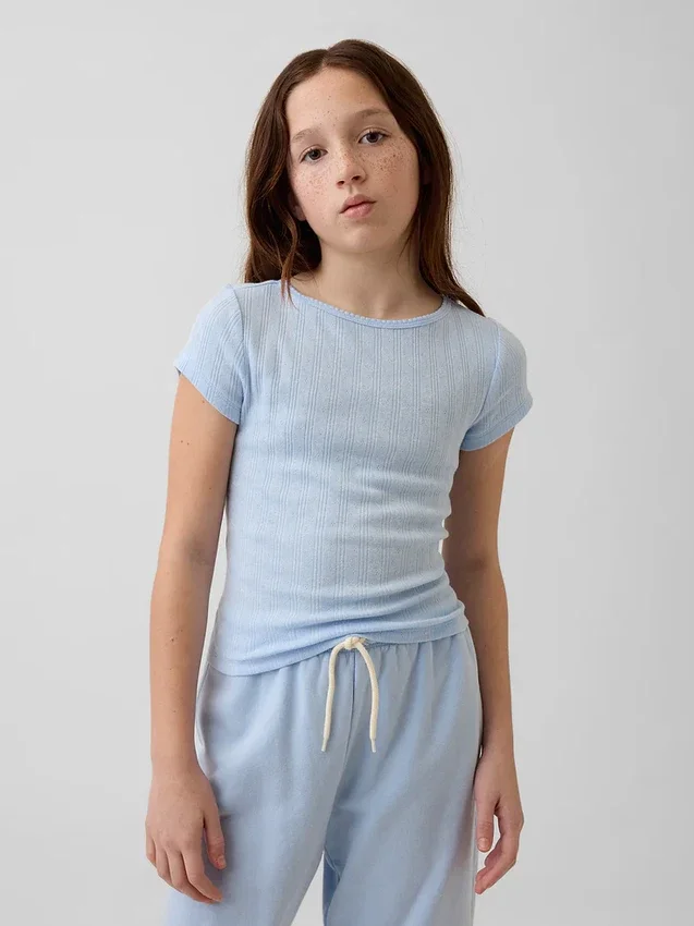 Παιδικό εφαρμοστό T-shirt με πλέξη Pointelle