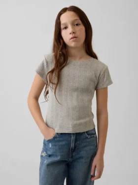 Παιδικό εφαρμοστό T-shirt με ποικιλόχρωμη ραβδωτή πλέξη