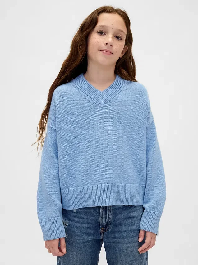 Παιδικό φαρδύ πουλόβερ με V-neck