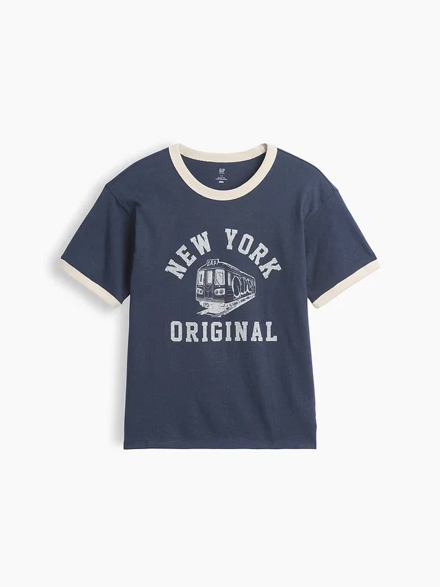 Παιδικό φαρδύ T-shirt με γραφικά και ρίγες «New York»