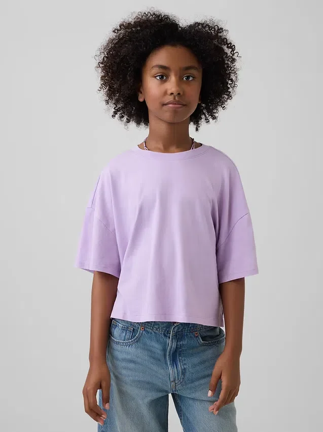 Παιδικό φαρδύ T-shirt σε τετράγωνη γραμμή