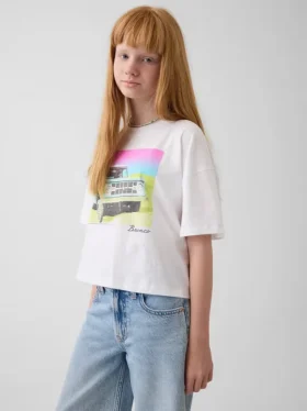 Παιδικό φαρδύ T-shirt σε τετράγωνη γραμμή