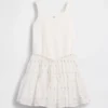 Παιδικό φόρεμα-μπλούζα με κλιμακωτή φούστα από συνδυασμό υλικών