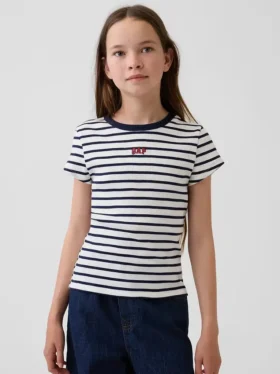 Παιδικό κεντημένο T-shirt με ραβδώσεις