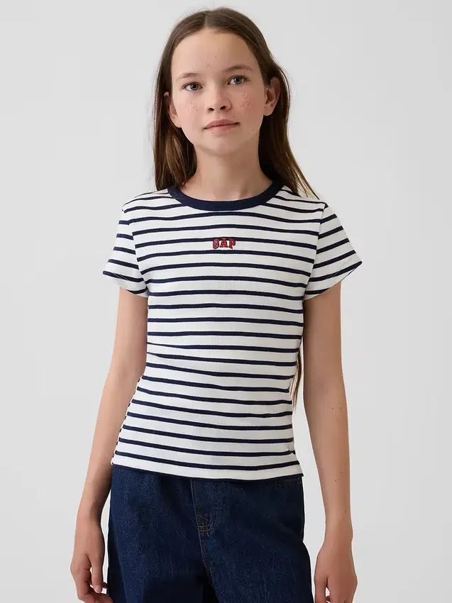Παιδικό κεντημένο T-shirt με ραβδώσεις