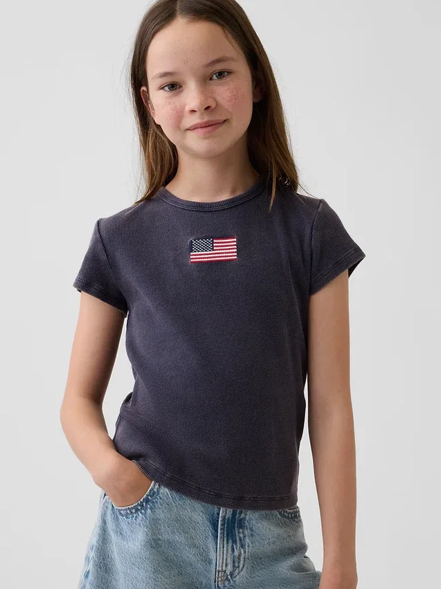Παιδικό κεντημένο T-shirt με ραβδώσεις