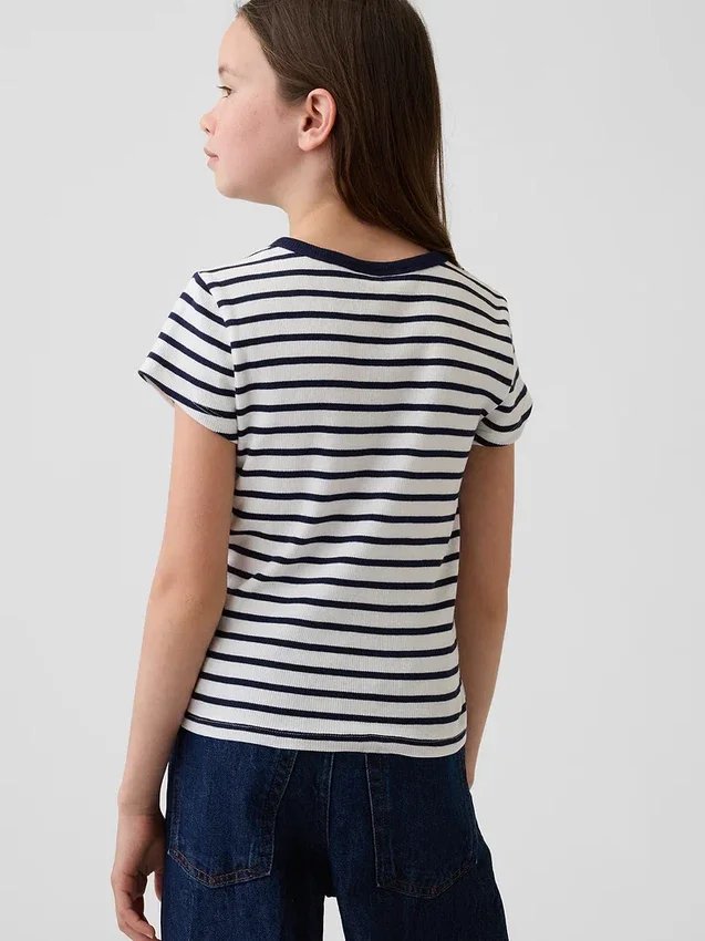 Παιδικό κεντημένο T-shirt με ραβδώσεις