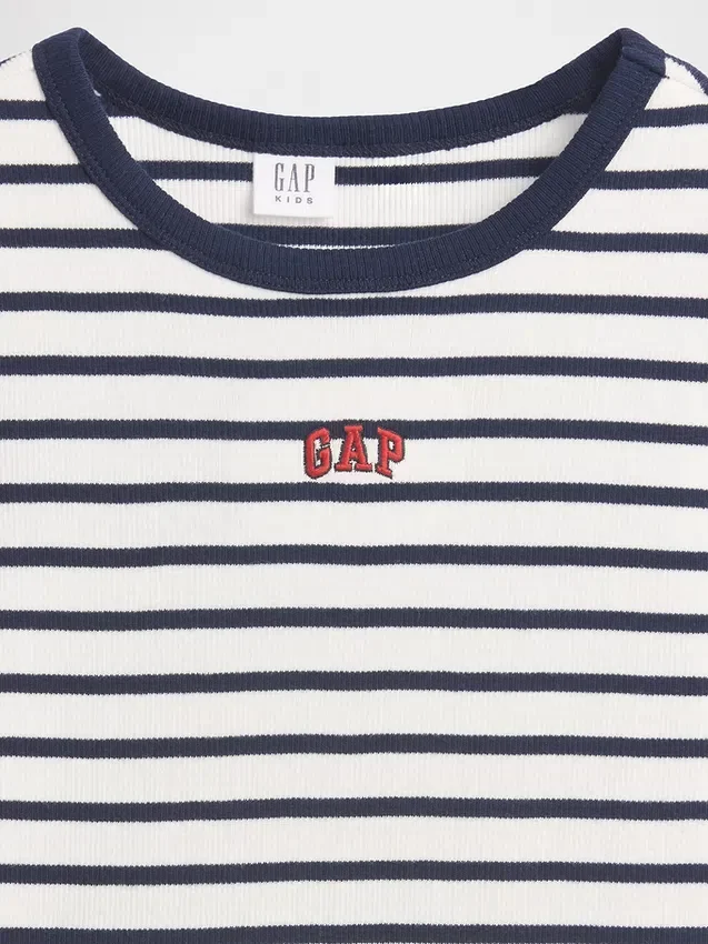 Παιδικό κεντημένο T-shirt με ραβδώσεις