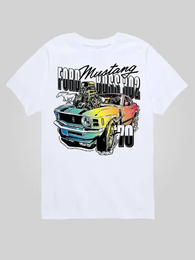 Παιδικό μπλουζάκι με γραφικά «Ford 1970 Ford Mustang Rainbow» με σορτς με κοντά μανίκια