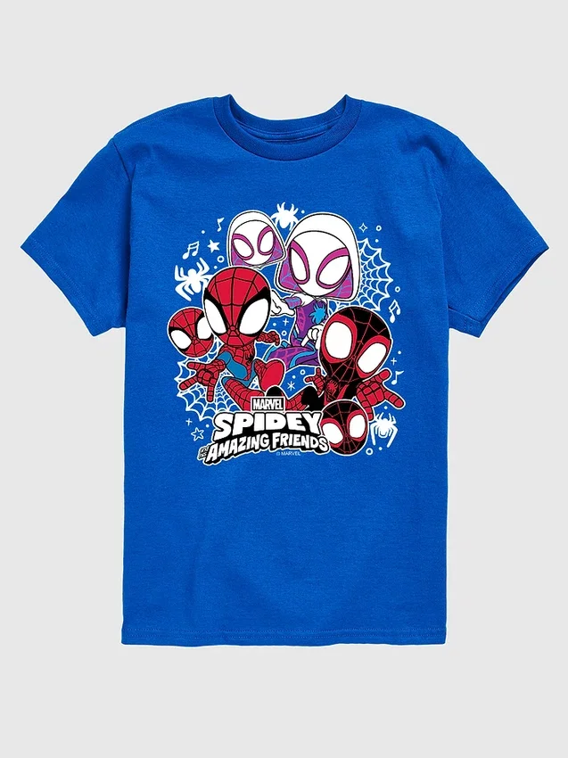 Παιδικό μπλουζάκι με γραφικό Marvel Spidey και φίλοι, σορτς με κοντά μανίκια