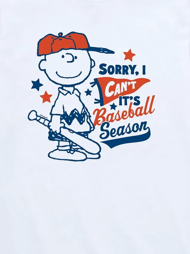 Παιδικό μπλουζάκι μπέιζμπολ «Charlie Brown Sorry I Cant» με θέμα τη σεζόν μπέιζμπολ, με κοντά μανίκια