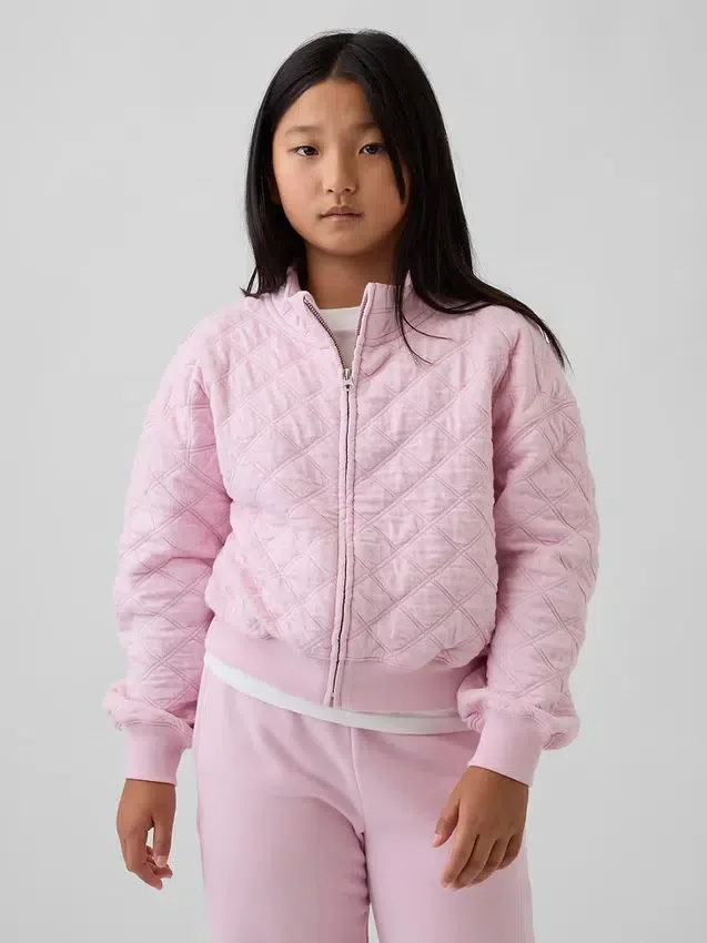 Παιδικό μπουφάν με φερμουάρ, καπιτονέ και oversized γραμμή
