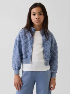 Παιδικό μπουφάν με φερμουάρ, καπιτονέ και oversized γραμμή
