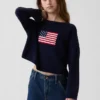 Παιδικό πλεκτό πουλόβερ σε oversized γραμμή με αμερικανικά μοτίβα